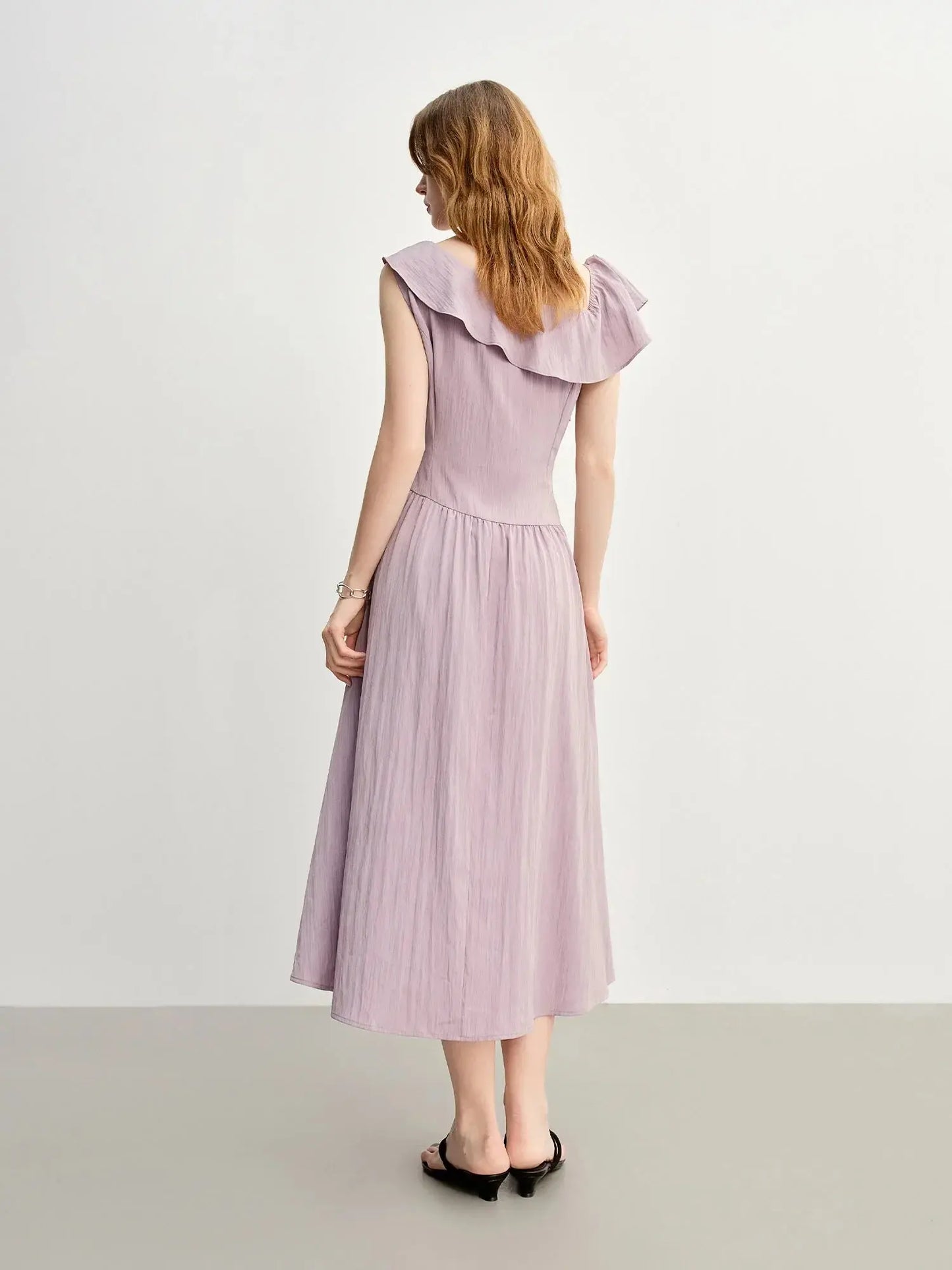 Lavender Ruffled Off-Shoulder Long Dress
