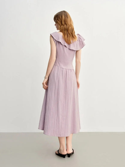 Lavender Ruffled Off-Shoulder Long Dress