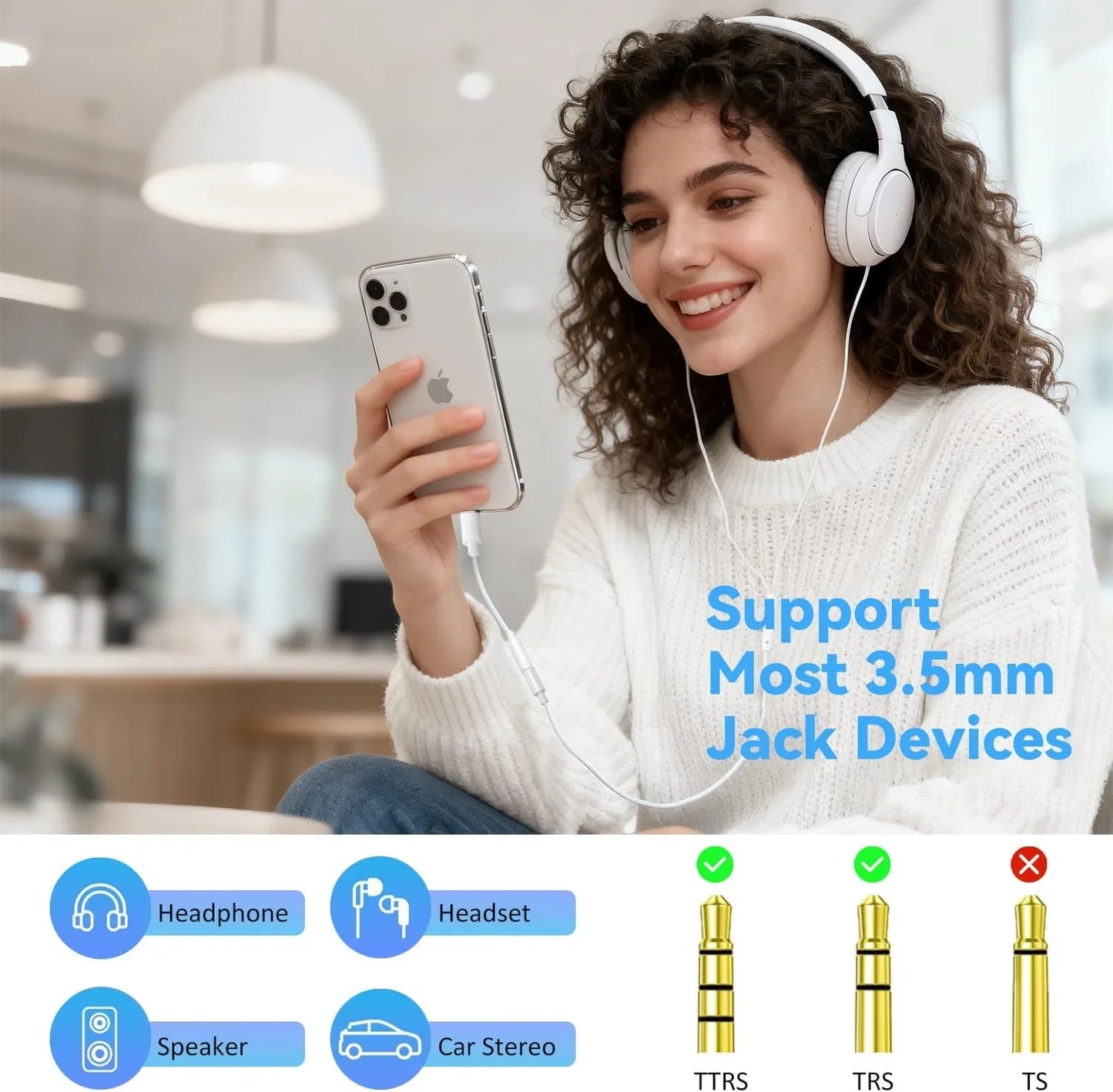 For Lightning to 3.5mm Jack AUX Audio Cable Adapter for iPhone 11/12/13/14 pro Max/SE 2020/XS/XR/X/8/7 - IOS Headphone Adapter