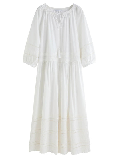 Vintage Embroidered Lace Maxi Dress Autumn Style