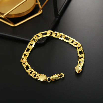 925 Sterling Silver & 18K Gold Bracelet & Necklace Set – 6mm Geometric