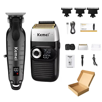 Kemei Professional Hair Clipper – LCD Display, Cordless Electric Trimmer