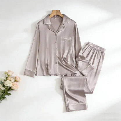 Mulberry Silk Pajama Set Plain Satin Long Pants