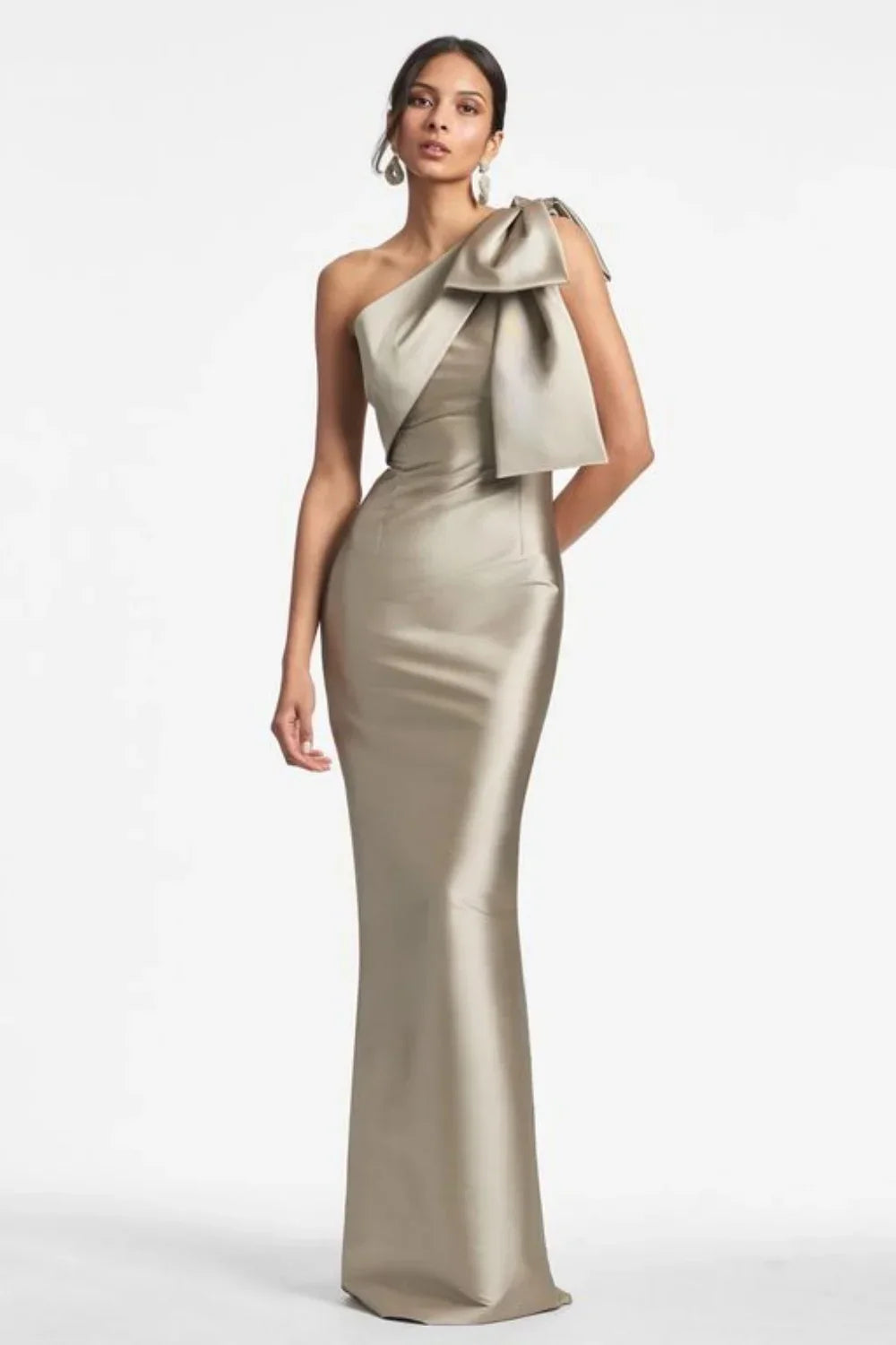 Satin Single Shoulder With Bow Bridal Formal Dress