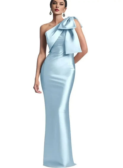 Satin Single Shoulder With Bow Bridal Formal Dress