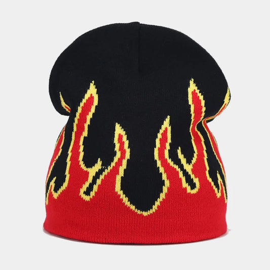 Flame Print Knit Beanie – Hip-Hop Style Winter Hat