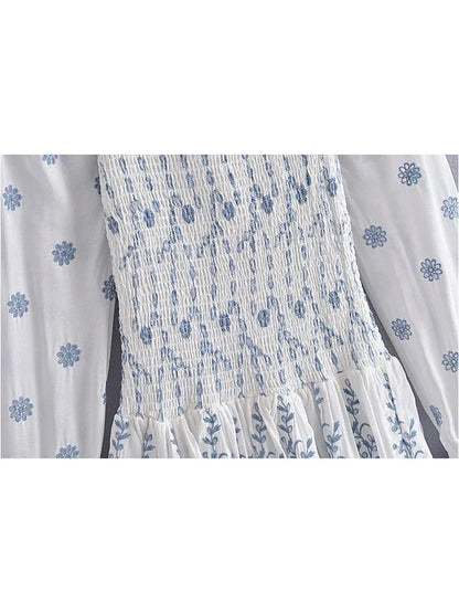 2022 Fashion Women Floral Hollow Out Embroidery Elastic Mini Dress Vintage Long Sleeve Female Super-Short Dress Summer Robe
