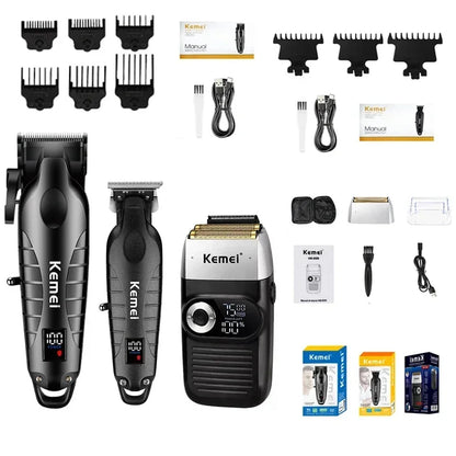 Kemei Professional Hair Clipper – LCD Display, Cordless Electric Trimmer