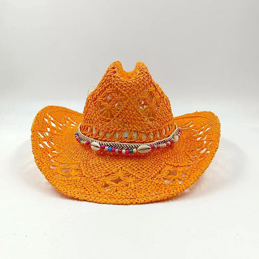 Hand-woven hollow denim straw hat men's and women's summer sunscreen hat western cowboy straw hat sombrero mujer sombrero hombre