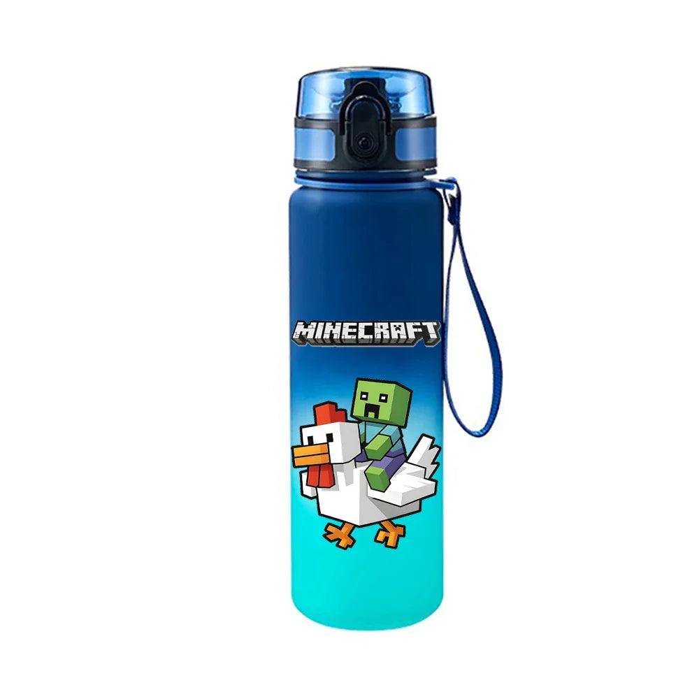 650ML Game MC Pixel Style Water Blue Bottle Portable Water Cup Large Capacity Sports Outdoor Plastic Leak-Proof Water Bottle