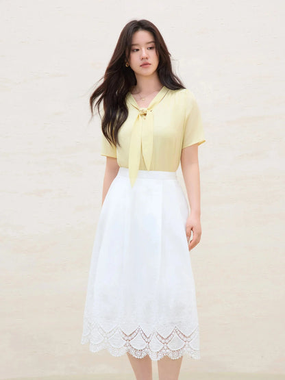 Detachable Tie Blouse Minimalist Summer Office Wear