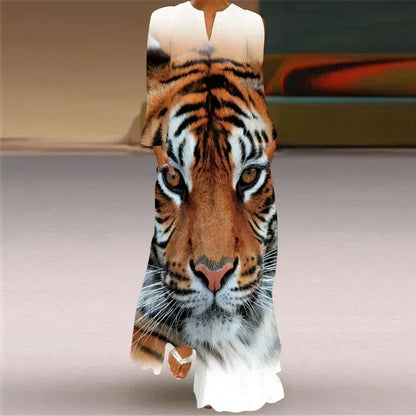Women's Maxi Dress Printed Retro Fashion y2k vestidos Long Sleeve Loose Robe S-5XL