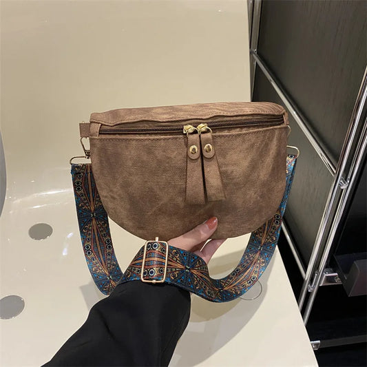 Stylish Hobo Solid Color Satchel | Luxury Designer Chest Bag & Women's PU Leather Waist Bags (Wide Strap Fashion Fanny Shoulder Pack)
