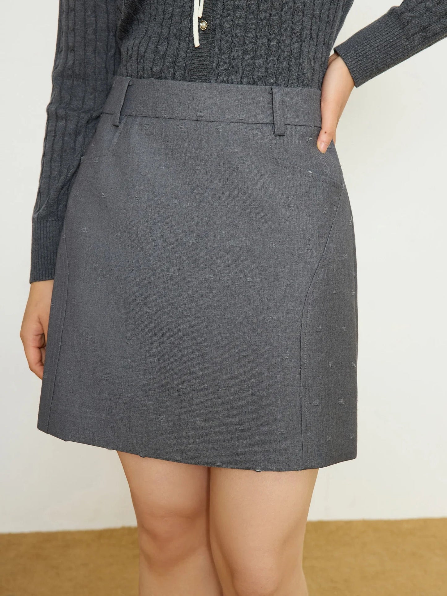 Plus Size High Waist Gray Skirt Elegant Spring Workwear