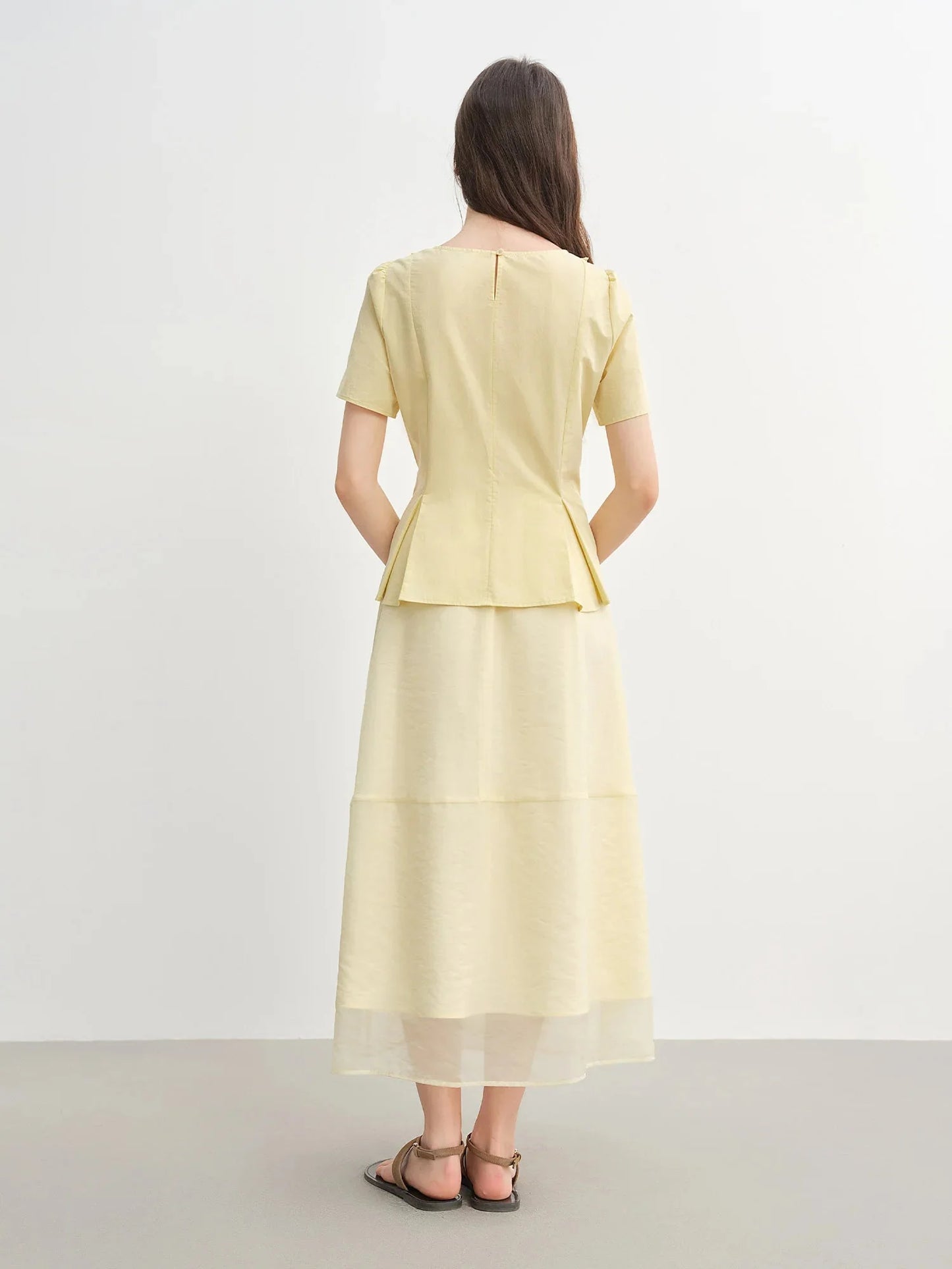 Plus Size Slimming Pleated Shirt Youthful Round Neck