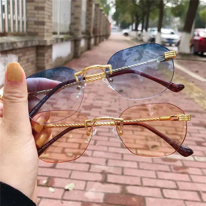 Frameless Gold Metal Ladies Sunglasses Rimless Gradient Lens Blue Fashion Sun Glasses For Men Uv400 Summer 2023
