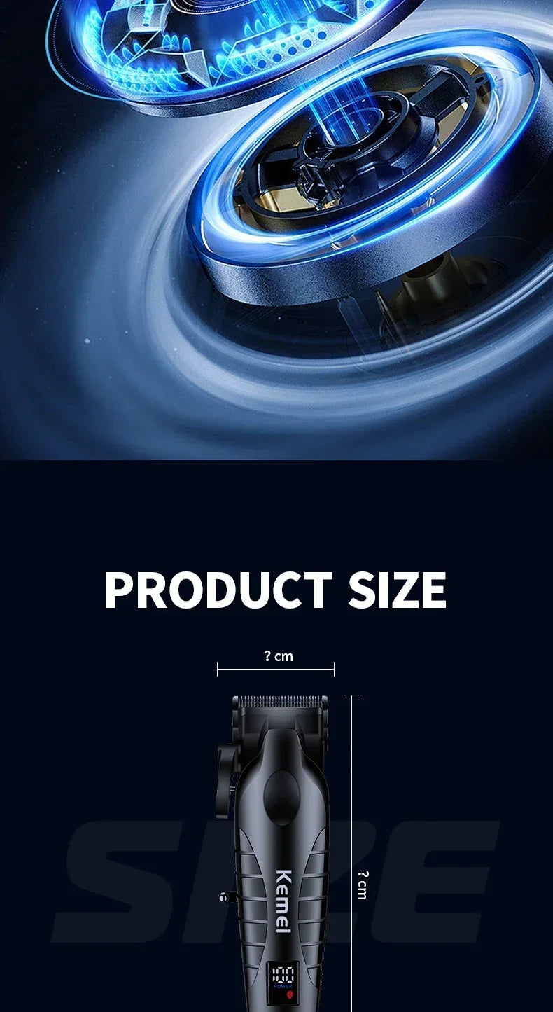 Kemei Professional Hair Clipper – LCD Display, Cordless Electric Trimmer