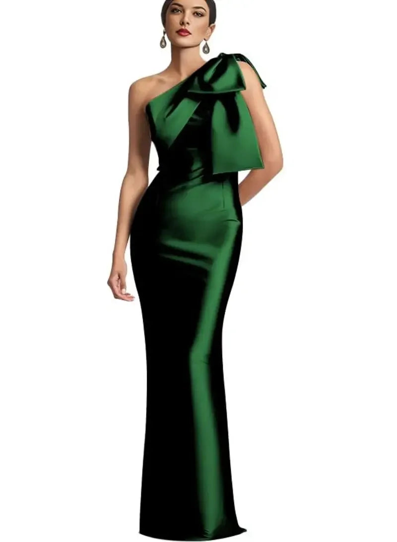 Satin Single Shoulder With Bow Bridal Formal Dress