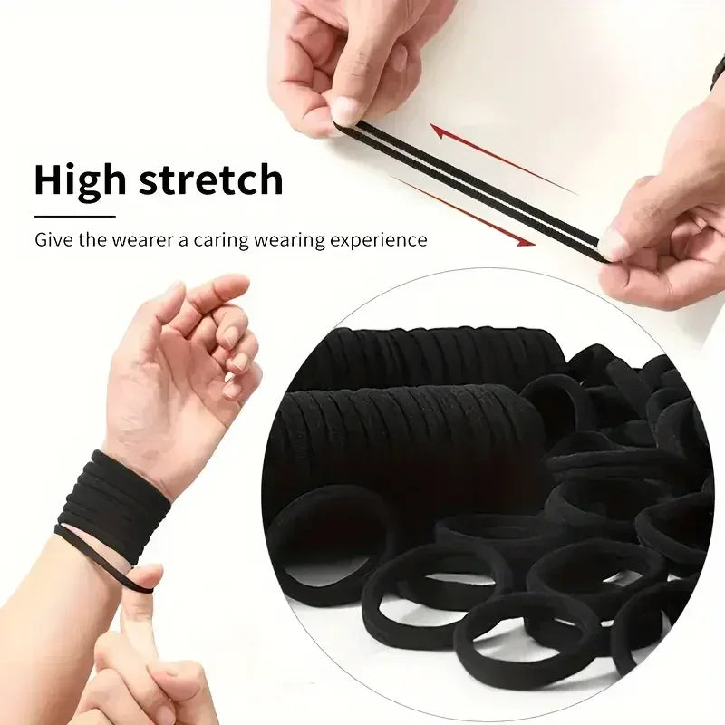 Black Hair Ties Multipack – High-Elastic Nylon Ponytail Holders