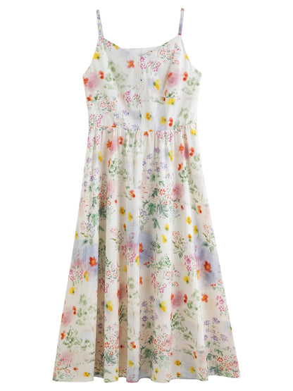 Floral Strappy Midi Dress Slimming Resort Style