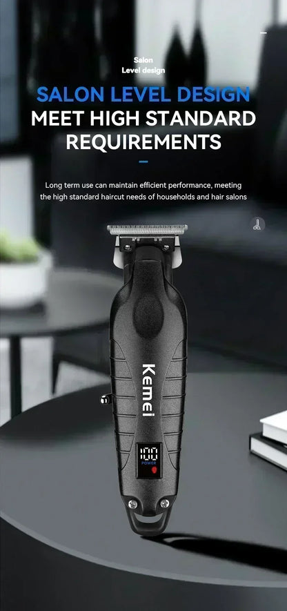 Kemei Professional Hair Clipper – LCD Display, Cordless Electric Trimmer