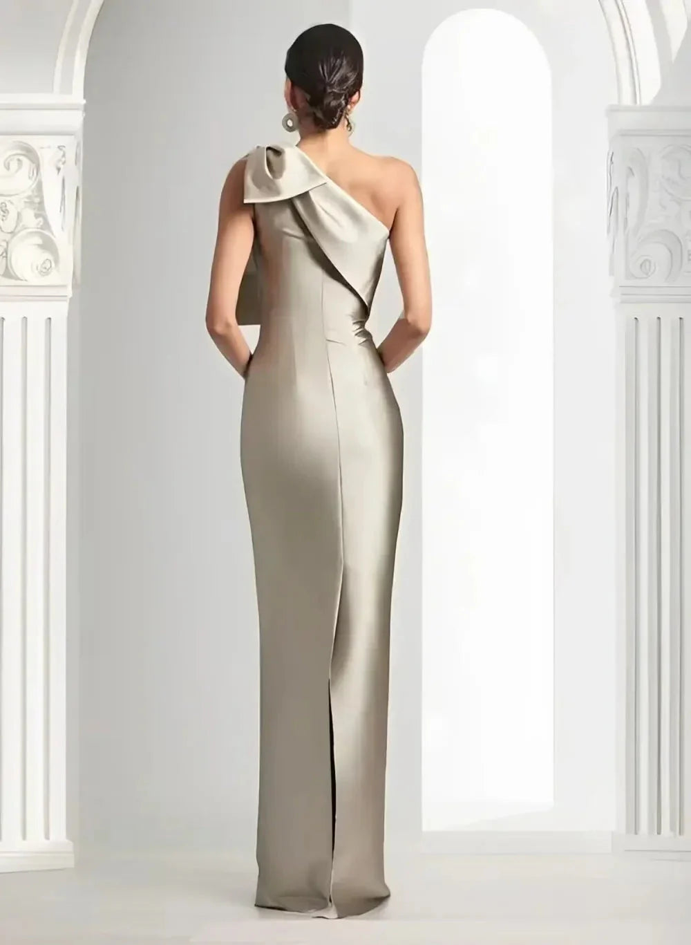 Satin Single Shoulder With Bow Bridal Formal Dress