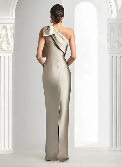 Satin Single Shoulder With Bow Bridal Formal Dress
