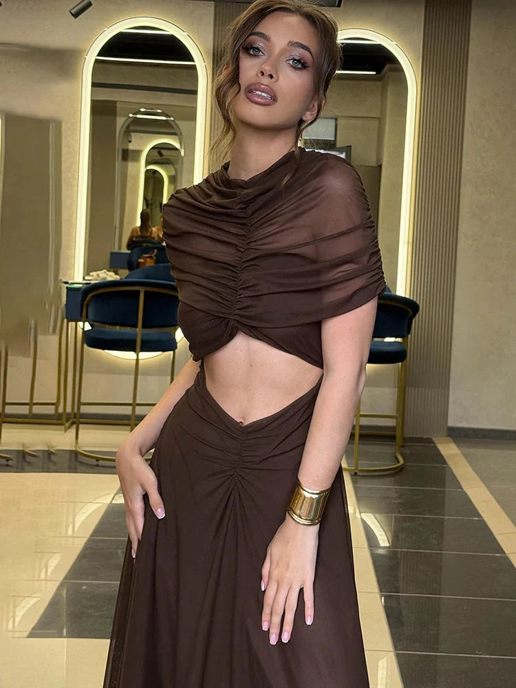 Elite Short Sleeve High Waist Maxi Party Dress
