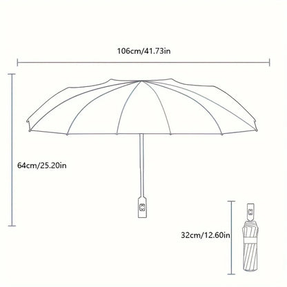 12-Bone Auto-Open Folding Umbrella – UV & Wind Resistant