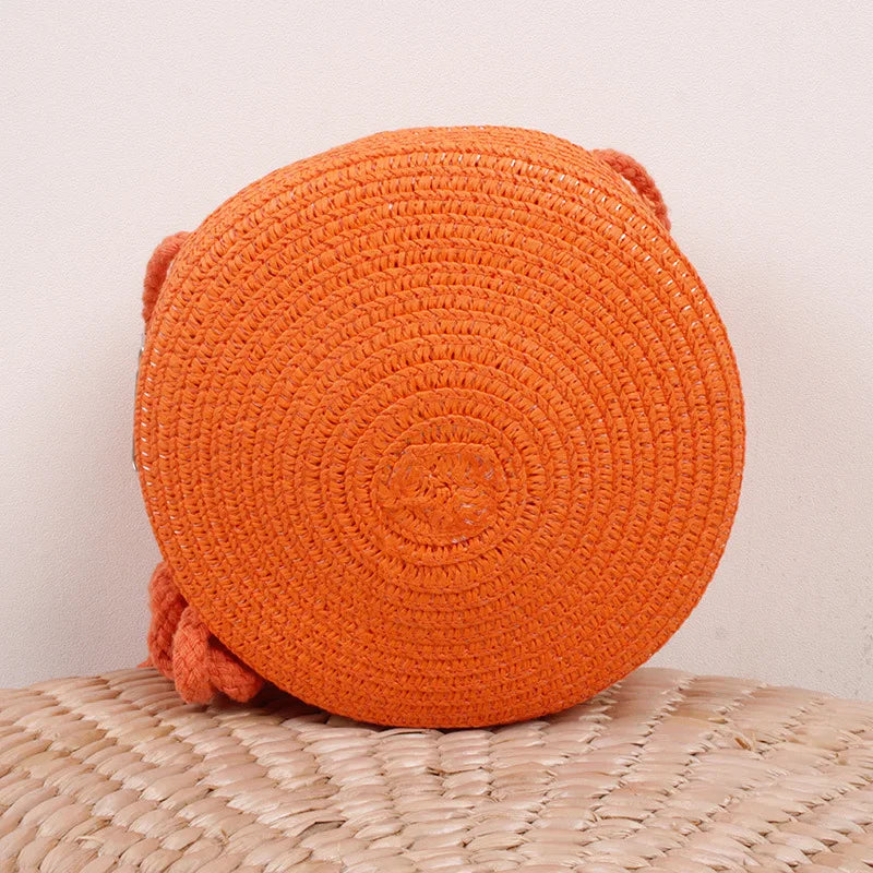 Summer Woven Straw Crossbody Bag for Women | Fashion Round Handmade Rattan Beach Small Handbag (Travel Female Shoulder Bag)