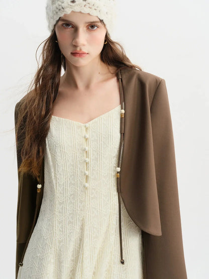 Plus Size Autumn Jacket: Beaded Detail & Curved Hem