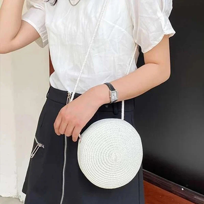 Summer Woven Straw Crossbody Bag for Women | Fashion Round Handmade Rattan Beach Small Handbag (Travel Female Shoulder Bag)