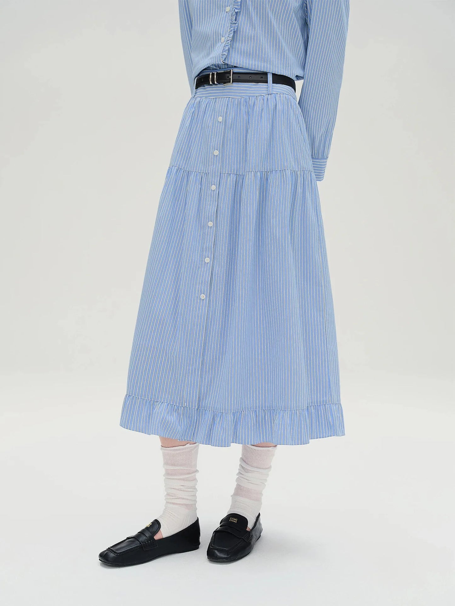 Plus Size Striped Shirt & Skirt Set Autumn Fashion