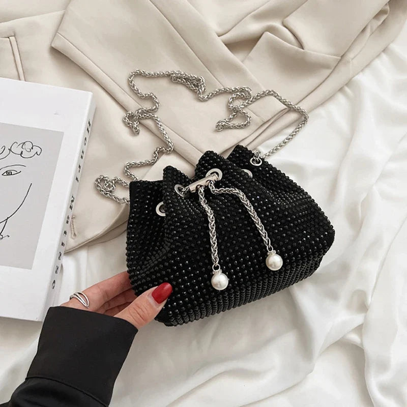 Luxury Women's Horseshoe Bucket Bag | New High Quality PU Leather One Shoulder Handbag (Exquisite Rivet & Chain Design)