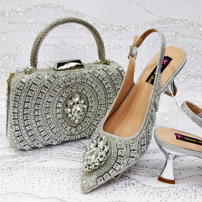 Italian Butter-fly Design Wedding Shoes with Bag Set EDS59