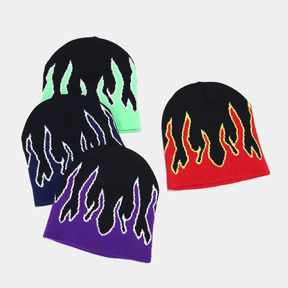 Flame Print Knit Beanie – Hip-Hop Style Winter Hat