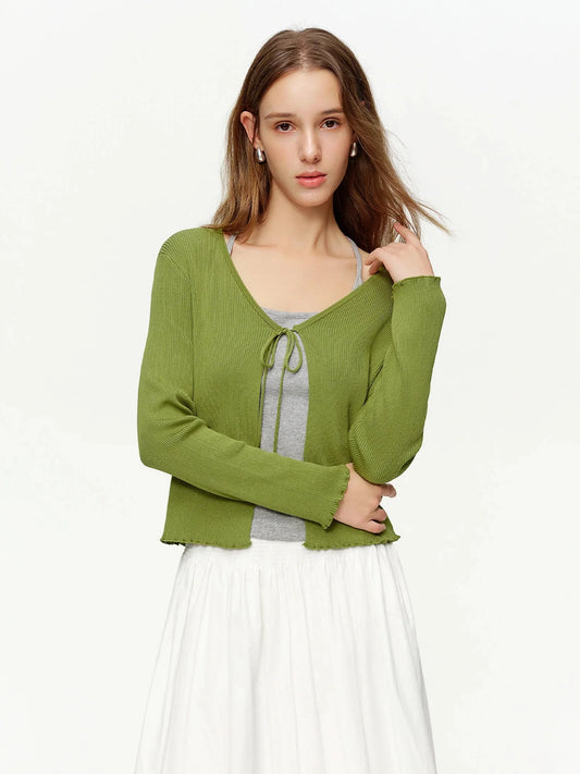 Spring Women's Sweater Tie-Waist Tencel Knit