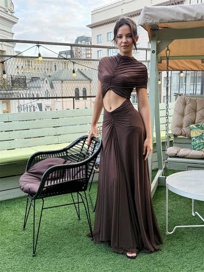 Elite Short Sleeve High Waist Maxi Party Dress