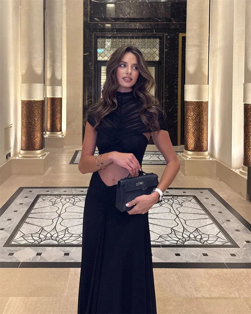 Elite Short Sleeve High Waist Maxi Party Dress