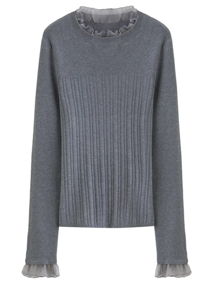Chic Plus Size Lace Collar Knit Top - Winter Base Layer