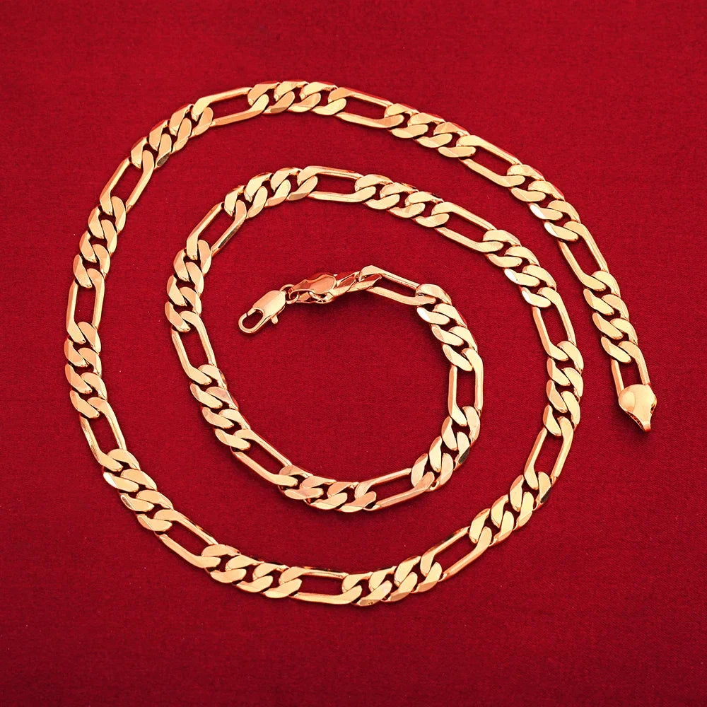 925 Sterling Silver & 18K Gold Bracelet & Necklace Set – 6mm Geometric