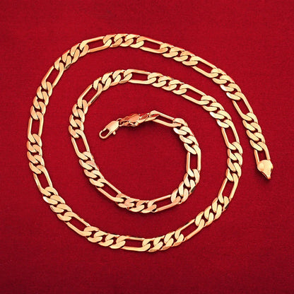 925 Sterling Silver & 18K Gold Bracelet & Necklace Set – 6mm Geometric