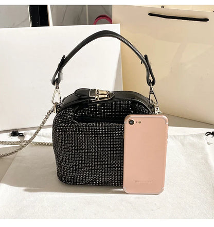 Luxury Designer Brand Silver Clutch Purse | Women's Evening Banquet Bag & Crystal Rhinestone Shoulder Bag (Fashion Handbags)