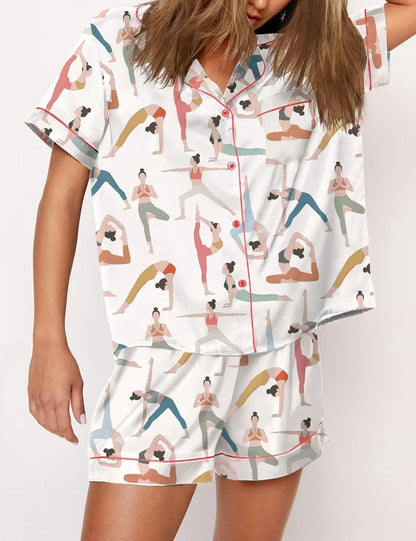Y2k Bow Boots Print Satin Pajamas Short Set For Valentine's Day Satin Silk Pjs Sleepwear Loungewear Lounge Set for Women