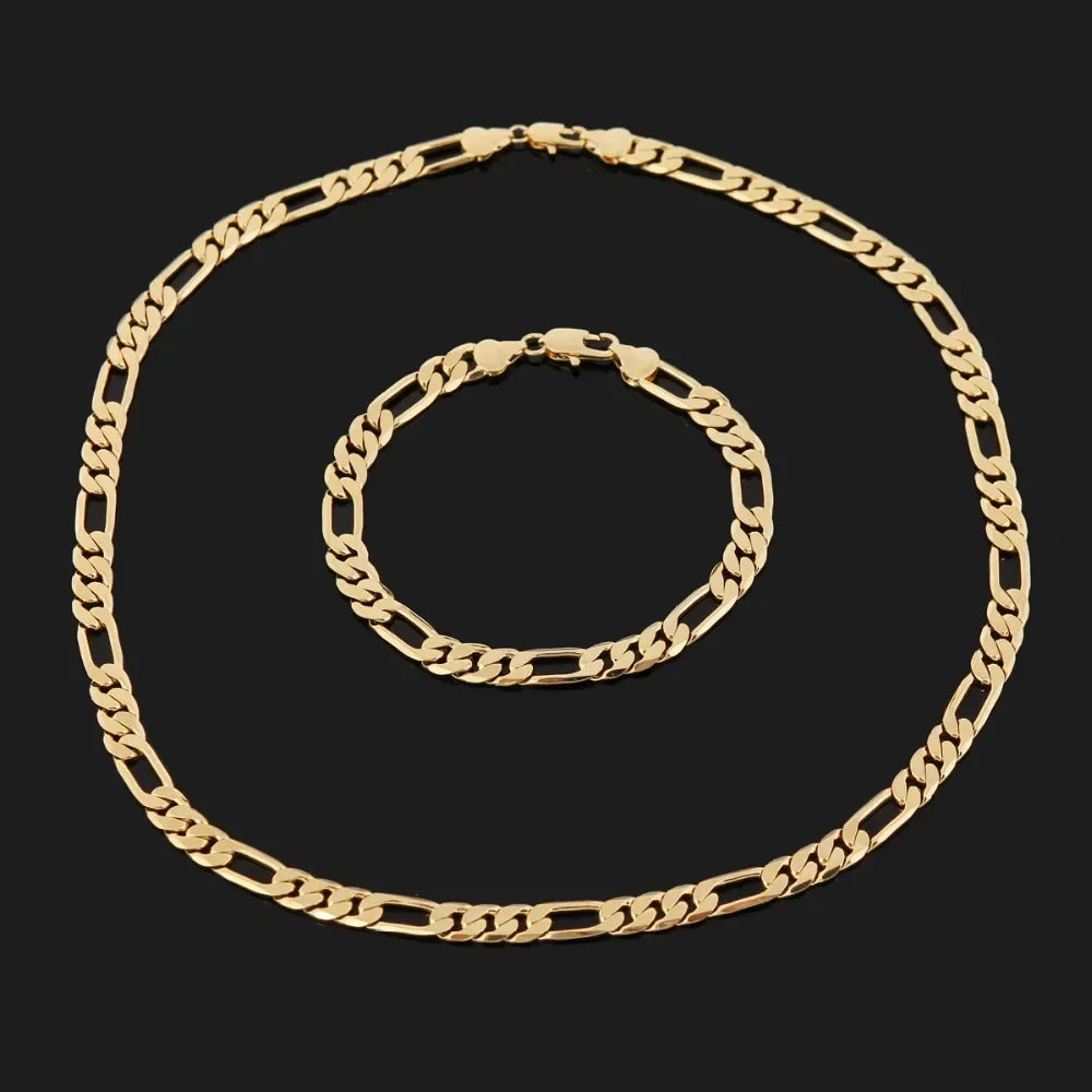 925 Sterling Silver & 18K Gold Bracelet & Necklace Set – 6mm Geometric