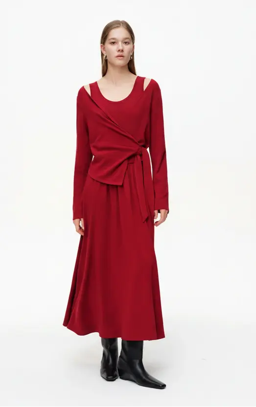 Women's Cardigan Red Tie-Front & Dress Set