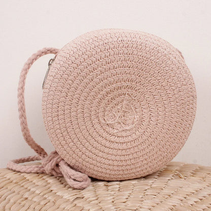 Summer Woven Straw Crossbody Bag for Women | Fashion Round Handmade Rattan Beach Small Handbag (Travel Female Shoulder Bag)