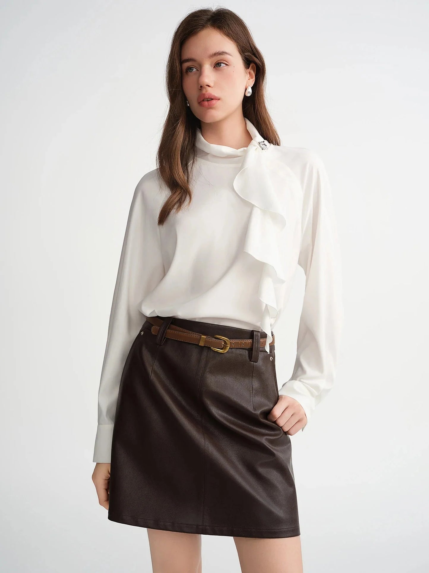Elegant White Asymmetrical Skew Collar Blouse