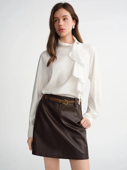 Elegant White Asymmetrical Skew Collar Blouse