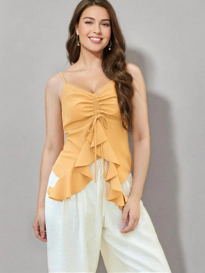 Women's Ruffle Drawstring Strappy Vest Top